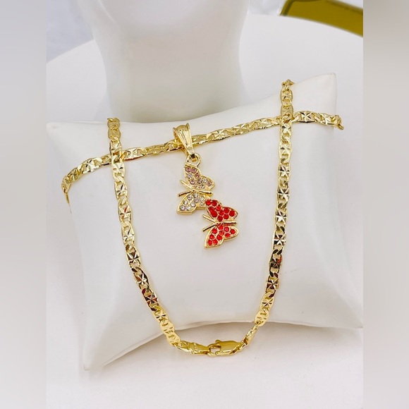 Butterfly pendant and 14k gold plated chain/Mariposa CZ Cadena oró laminado/ - Picture 2 of 4